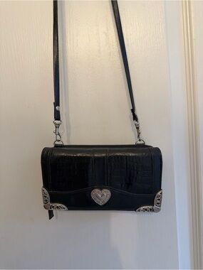 Brighton Black Faux-Croc Heart Accent Crossbody